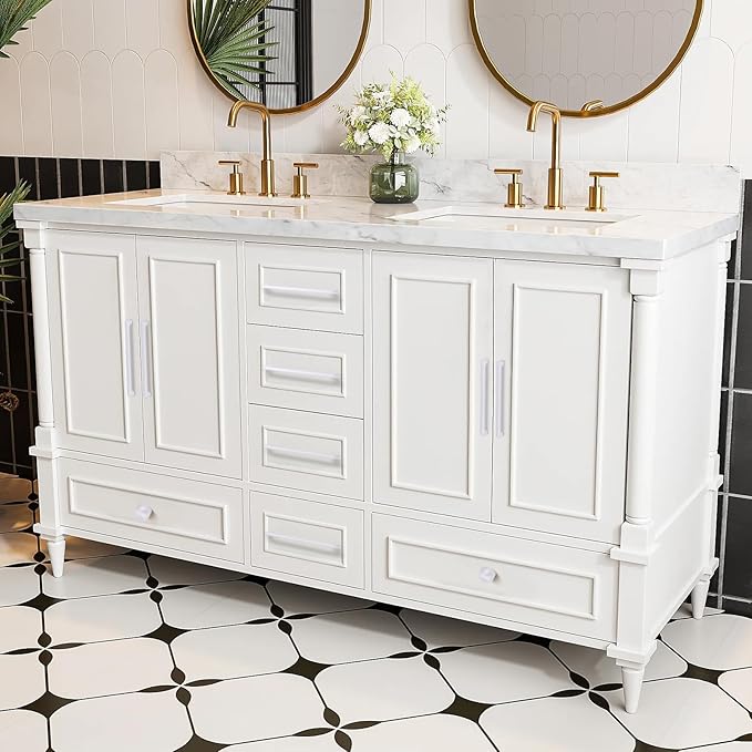 10 Pack 7.5 Inch(192mm) Hole Center Modern Matte White Cabinet Pull Handle Timeless Vanity Drawer Pull Handle Classic Cabinet Hardware for Kitchen Dresser Bathroom, Screws Included, M-White(7.5x10)