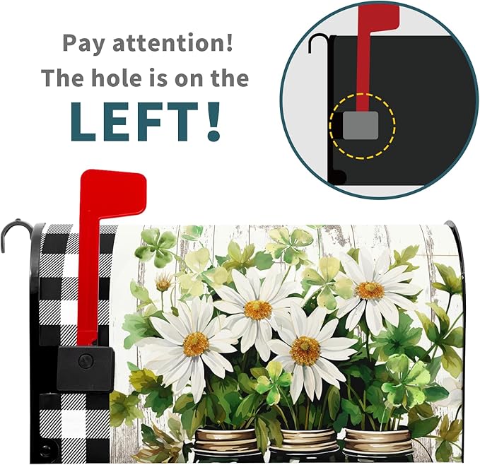 Buffalo Plaid Daisy Mailbox Covers - Magnetic, Waterproof, Spring/Summer Floral Designs - Standard Size 21 x 18 Inch - Farmhouse Welcome Cover - Garden/Yard Decor