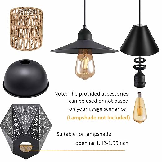 10 Feet Waterproof Wire Electric Light Socket, 1 Pack Outdoor Black Plug in Pendant Light, E26 E27 Socket for Vintage DIY Extension Cable Hanging Lamp