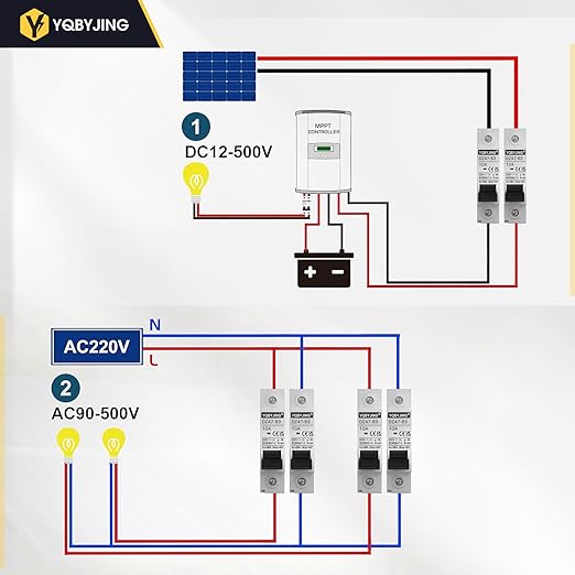 DC Circuit Breaker 10 Amp Solar Panel Disconnect Switch 12V-500V 1 Pole Miniature Solar Circuit Breaker for Outdoor PV Homes Battery, AC 110V DIN Rail MCB