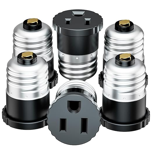 6 Pack, Light Socket to Plug Adapter, Light Bulb Socket Convert to Outlet Adapter (Black).