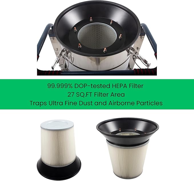 SM100 Industrial Wet/Dry Vacuum with Jet Pulse Filter Cleaning Function, 26.4-Gal Tank, 212 CFM, 120" Water Lift, HEPA Filtration, Detachable Squeegee