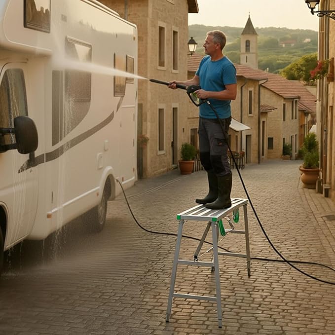 Zonon 63" L x 11.8" W x 32" to 51" H Folding Work Platform Portable Scaffolding Step Stool 4 Height Adjustment 800 Lbs Load Capacity Non Slip Work Platform Ladder for Home Drywall Cleaning Painting