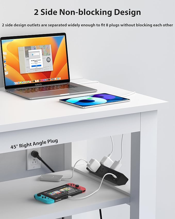 40W Fast Charging Station,Desk Clamp Power Strip 20W USB C,8 Outlets,8 USB Ports,4 USB C and 4 USB A, Office Furniture Nightstand Edge Mount Surge Protector, 14AWG Cord, Fits 1.9" Tabletop Edge