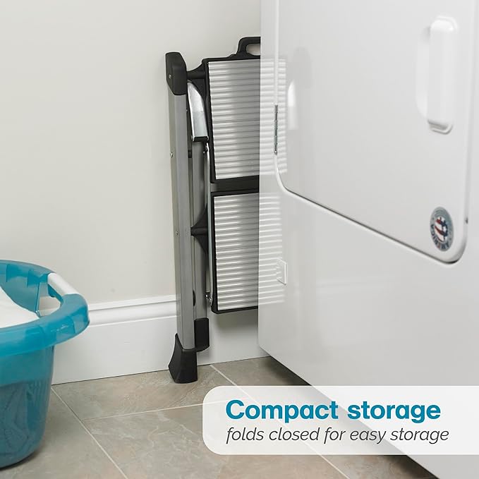 Polder Easy-Close Aluminium 2-Step Stool, Ladder with Non-Skid Feet, Folding Step, Top Step Height - 1.4 feet