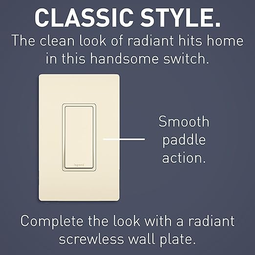 Legrand radiant TM873LACC10 15 Amp Rocker Wall Switch, 3-Way Decorator Light Switches, Light Almond (1 Count)