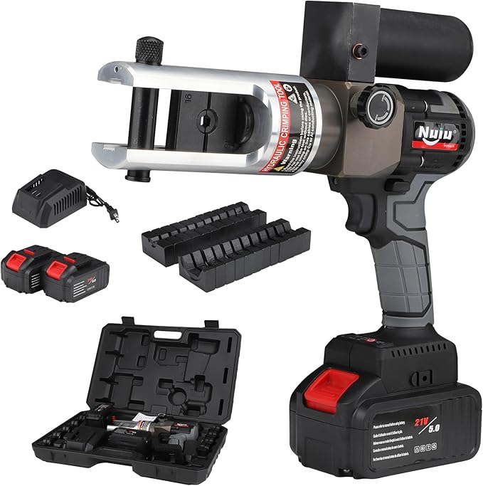 SL-240 90KN Hydraulic Crimping Pliers, Electric Cable Cutter with Large-Capacity Battery 21V/4.0Ah, Handheld Hydraulic Hose Crimping Tool for Commercial Home Use (w/2 Battery & Charger),10-240