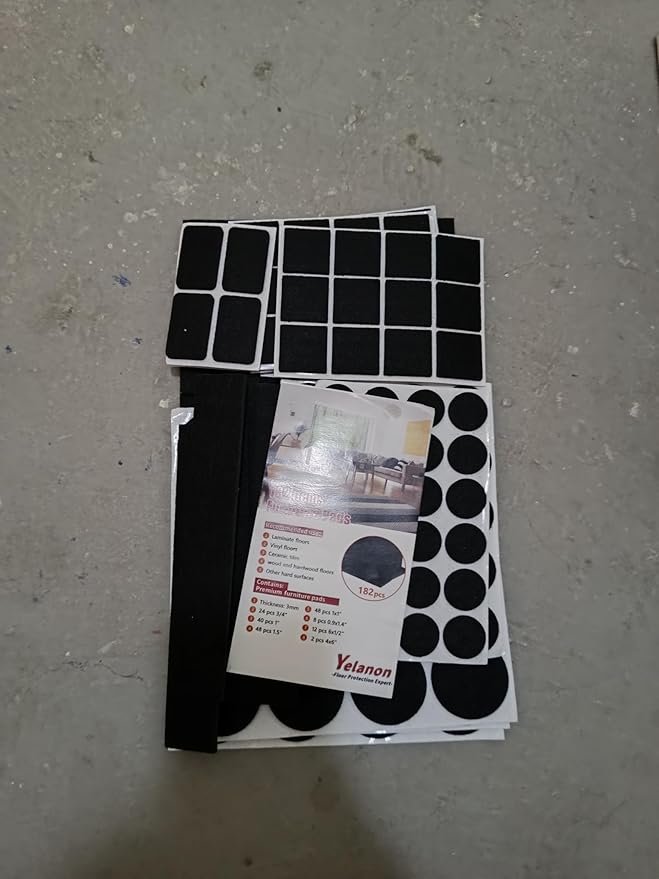 Yelanon Felt Furniture Pads -182 Pcs Premium Felt Pads for Chair Legs Furniture, Floor Protectors for Hardwood Floors, Black