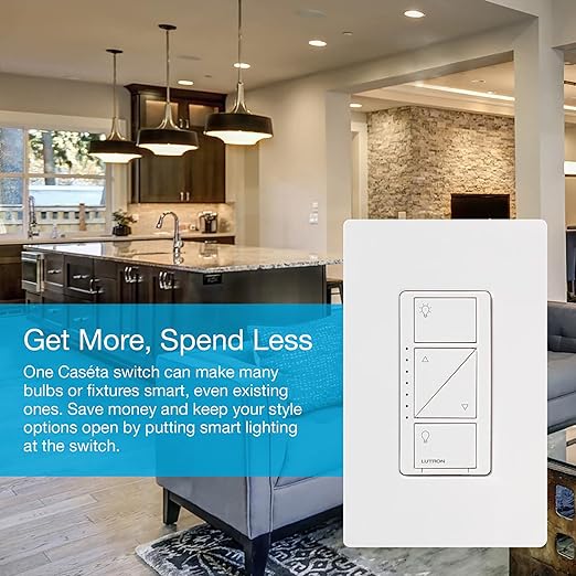 Lutron Caseta Original Smart Dimmer Switch (Lutron Smart Hub Required), for LED Lights, 150 Watt, Single-Pole/3-Way, No Neutral Required, PD-6WCL-WH-3-A, White, 3 Pack