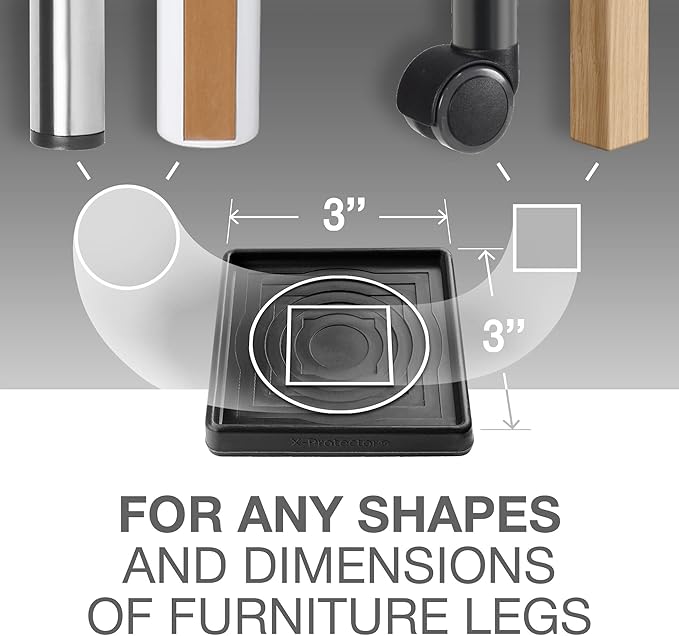 Furniture Cups X-PROTECTOR – 3" Caster Cups 4 PCS – Black Furniture Coasters – Ideal Bed Stoppers – Non Skid Furniture Pads with a Perfect Design – Rubber Furniture Pads - Protect Any Flooring!