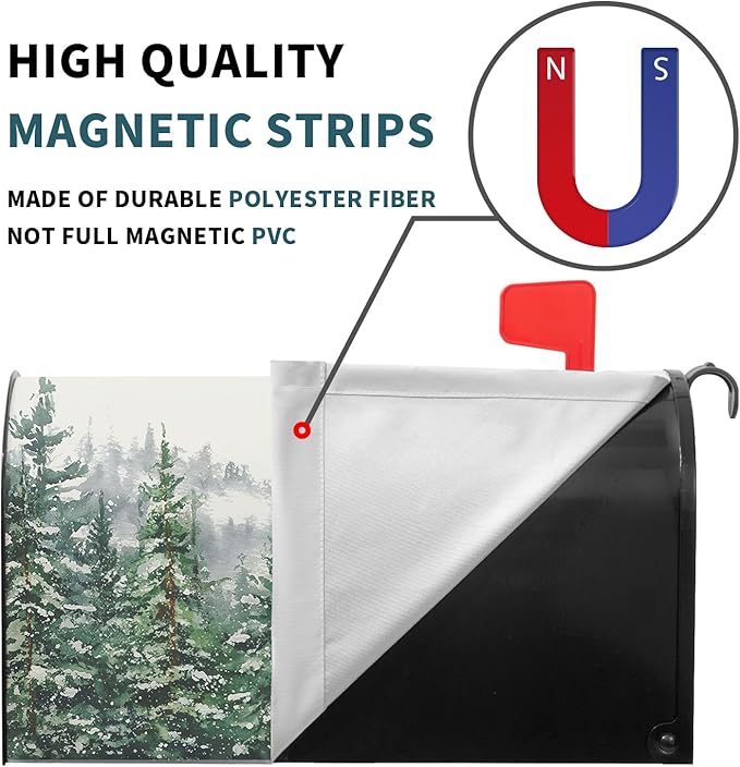 Winter Watercolor Tree Mailbox Covers Magnetic Christmas Green Pine Tree Forest Mail Box Post Letter Box Cover Standard Size 25.5x21 Inch for Xmas Holiday Outdoor Garden Yard Decor