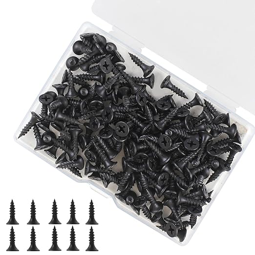 Wood Screws, 163 PCS #6 x 1/2" Flat Head Phillips Black Wood Screws, Premium Self-Tapping Electrophoresis Coated, Ideal for Indoor Furniture & Woodworking