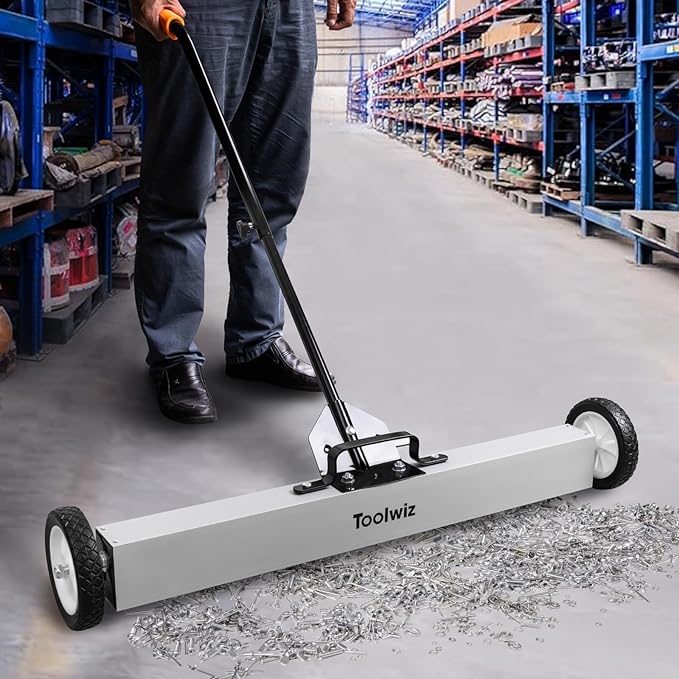 Toolwiz 36'' Magnetic Sweeper with Wheels, 50 Lbs Capacity Rolling Magnetic Floor Sweeper with Telescoping Holder and Quick Release Latch Industrial Heavy Duty Metal Pick Up 18/24/36 Inches