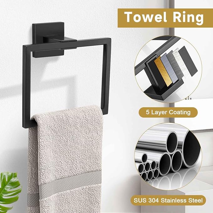 10 Pieces Bathroom Hardware Accessories Set Black Towel Bar Set Towel Holder Racks Set for Bathroom,SUS304 Stainless Steel,Wall Mounted 23.6-Inch