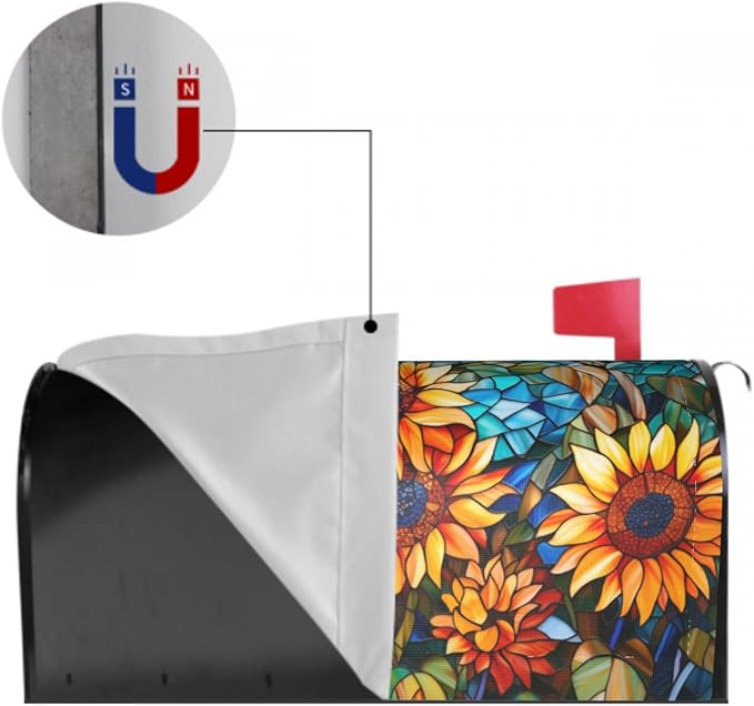 Giwawa Stained Glass Sunflower Mailbox Covers Magnetic for Fall Mailbox Cover Large Autumn Mail Box Covers Oversized 25.5 x 21 Thanksgiving Decorations Outdoor Welcome Mailbox Wrap