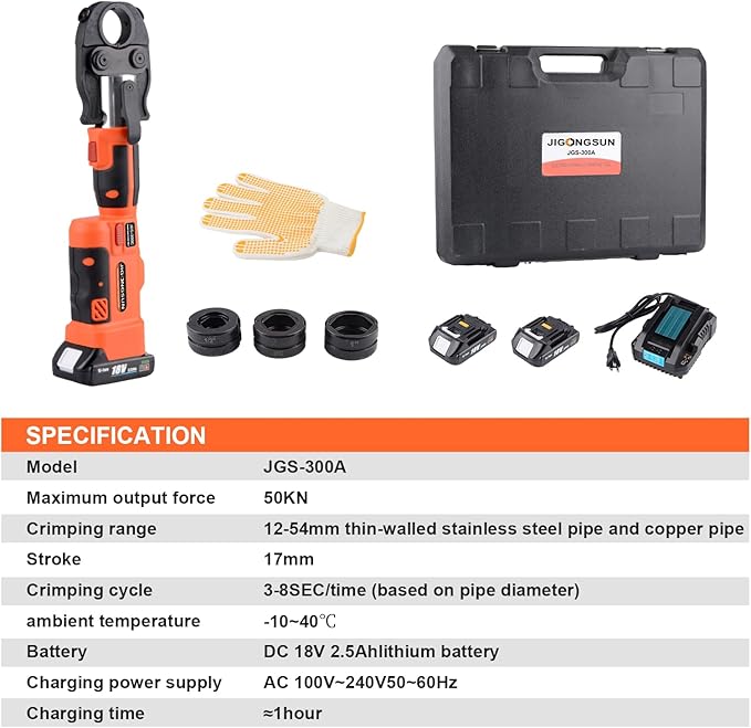 Pro Press Tool with 1/2", 3/4", 1"Pro Press Copper Crimper Tool with 12-Ton Hydraulic Power, Apply US Standard Copper Pipe or Stainless Steel Tube, Suitable for Plumber