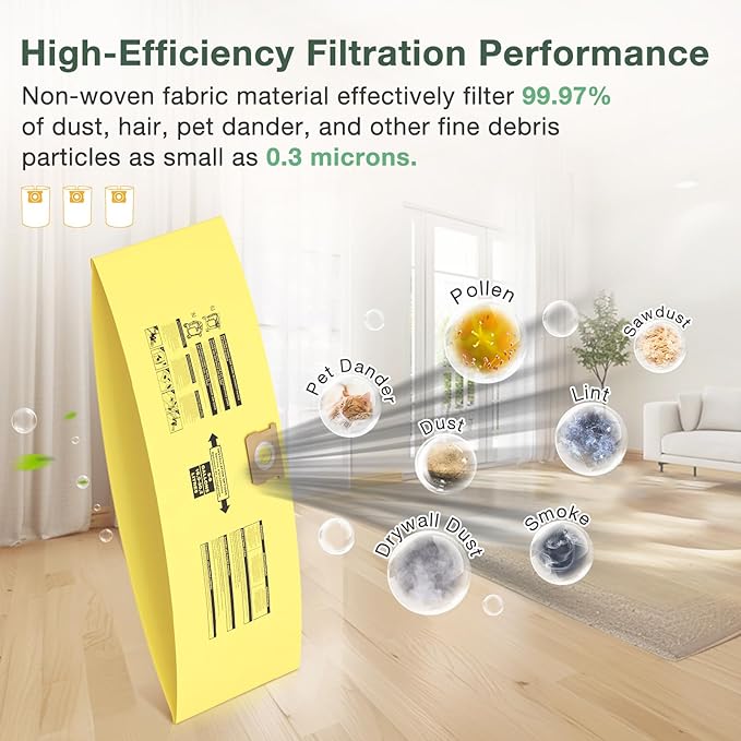 15PCS 5-8 Gallon Wet Dry Vacuum Filter Bags Replacement For Shop Vac Bags, Replace Part Type H #90671 9067100 9067133, Type E #90661 9066100 9066133, VF2004, VHBS VDBS(Yellow)