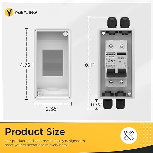 25 Amp DC Solar Panel Disconnect Switch 4 Holes AC Miniature Circuit Breaker Box 500V 2 Poles with IP65 Waterproof UV-Proof Box for Outdoor Solar PV Homes Battery