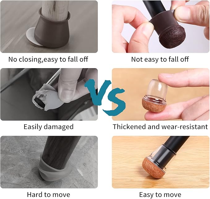 Ezprotekt 24 Pcs Extra Small Chair Leg Protectors with Felt, Silicone Felt Furniture Pads, Floor Protectors for Chair, Table Bar Stools Leg Protectors Caps Dark Brown (S Fit: 3/5" to 3/4", 15-19mm)