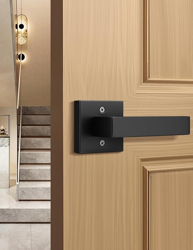 Dummy Door Handle for Left Hand and Right Hand, Square Black Door Konb for Closet, Non-Turning Single Side Pull, 1 Pack