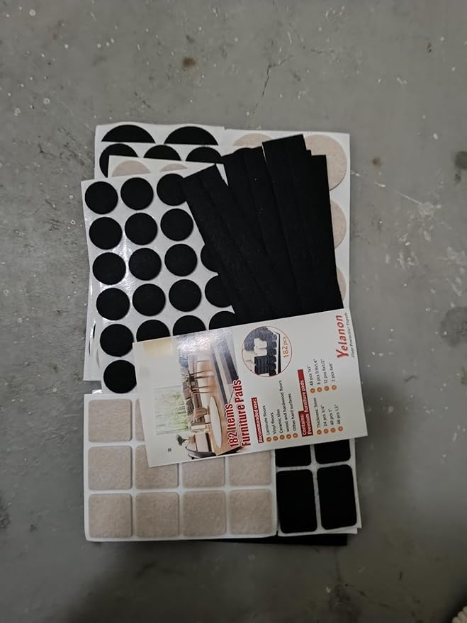 Yelanon Felt Furniture Pads -182 Pcs Premium Felt Pads for Chair Legs Furniture, Floor Protectors for Hardwood Floors,Black & Beige