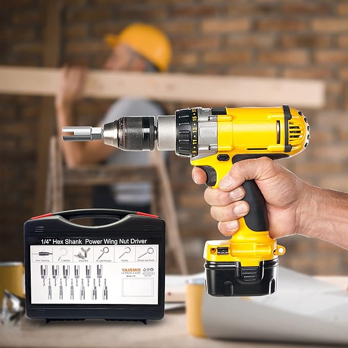 12 Pack 1/4" Hex Shank,Power Wing Nut Driver Set,Slot Wing nuts Drill Bit Socket Wrenches Tools Set, Drills Bits for Panel Nuts screws eye C hook bolt (Full set of 12 Pack 12 Size)