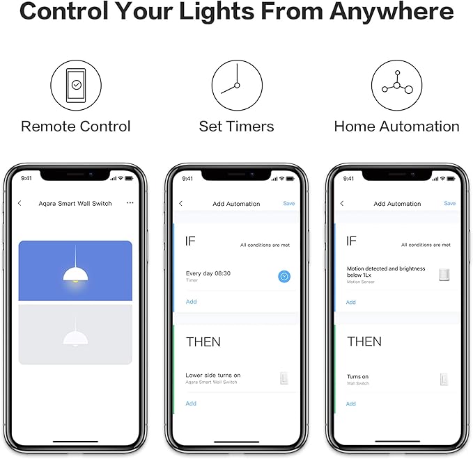 Aqara Smart Light Switch (No Neutral, Double Rocker), Requires AQARA HUB, Zigbee Light Switch, Remote Control and Smart Home Automation, Compatible with HomeKit, Google, Works with Alexa, SmartThings