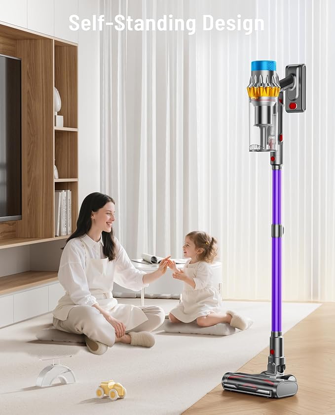 Cordless Vacuum Cleaner, 600W 50KPA 70Min Powerful Vacuum Cleaners for Home, Self-Standing Stick Vacuum Cordless Rechargeable/ Anti-Tangle/OLED Screen/1.8L Cup for Home Pet Hair/Carpet/Hardwood Floor