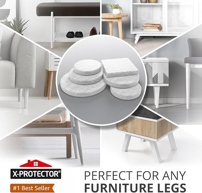 357 pcs White Felt Furniture Pads X-Protector! Huge Quantity of Furniture Pads for Hardwood Floors with Many Big Sizes – Your Ideal Wood Floor Protectors for Furniture. Protect Any Type of Hard Floor!