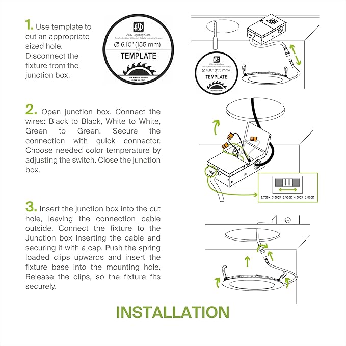 ASD 6 Pack LED Recessed Lighting 6 Inch 15W, 5 CCT 2700K-5000K CRI90+, IC Rated Ultra Thin Dimmable Ceiling Lights with J Box, Canless Wafer Downlight, Round Slim Panel Light, UL Energy Star, Nickel