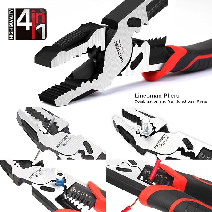 HAUTMEC 9" Linesman Pliers,High Leverage Combination Pliers 4 in 1 Multifunctional Heavy Duty Lineman Tools HT0273-PL