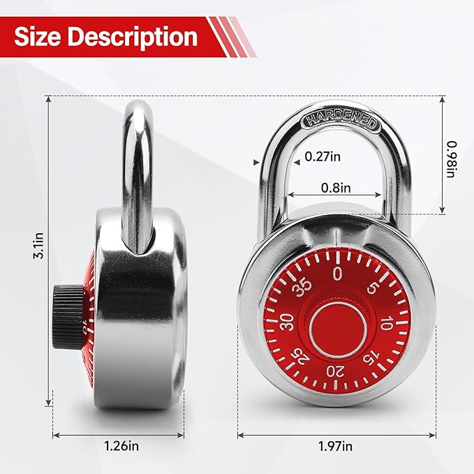 Combination Padlock,Lock for Gym and School Lockers Safe,Red Turntable,Mini Combination Lock(Pack of 1)
