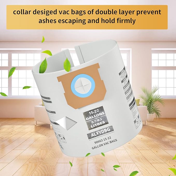 for Shop Vac Bags 15-22 Gallon, Type G 90663 9066300; Type J 90673 9067300 and VF2008 High-Efficiency Disposable Dust Collection Vacuum Filter Bags 5 Pack