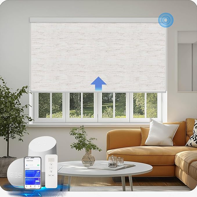 Motorized Blinds with Remote Cordless Automatic Motorized Shades Custom Blinds for Windows Smart Curtains Compatible with Alexa Google Home(Blackout Linen Sandy Beach,W30 x H72in)