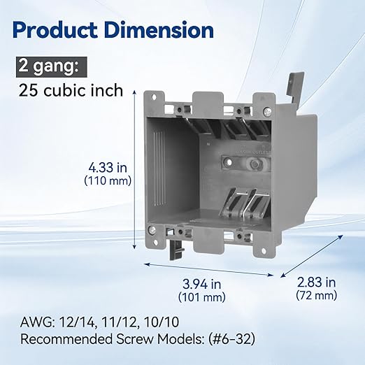 Old Work Box 2 Gang, 25 CU. in. Outlet Box, PVC, UL Listed, 96 Pack