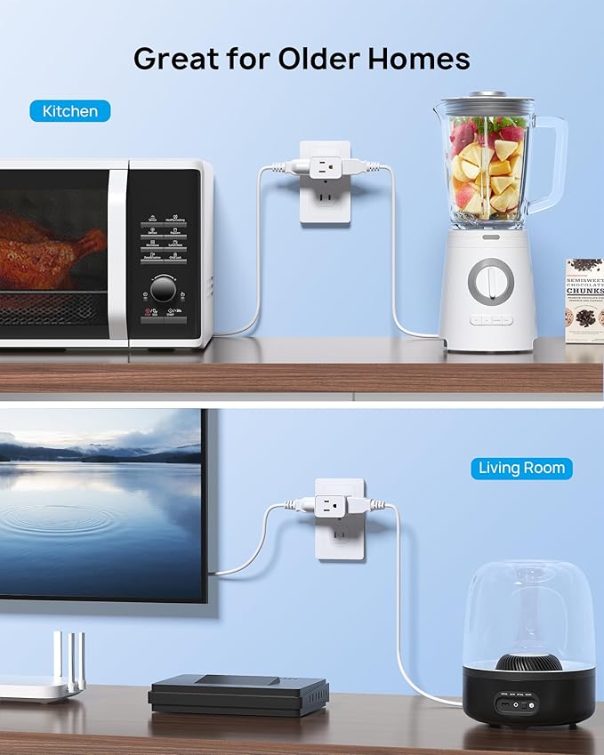 TROND 2 Prong to 3 Prong Outlet Adapter, Multi Plug Wall Outlet Extender, 3 Way Plug Splitter, Horizontal Wall Expander for Non-grounded Socket for Old Home Office Hotel Cruise Travel, 2 Pack, White