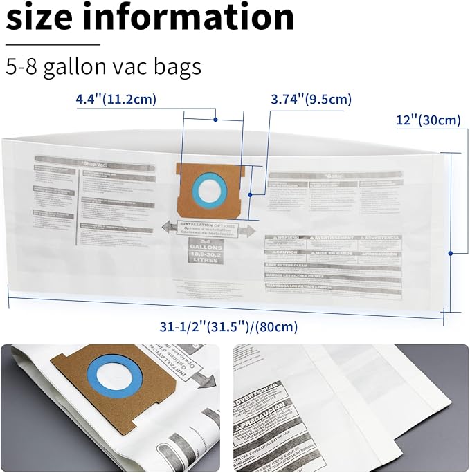 3 Pack Shop Vac 5-8 Gallon Filter Bags, ALYYDBG Type E - 90661 906-61 9066100 9066133; Type H 90671 9067-1 9067100 9067133 Vacuum Cleaner Filter Bags
