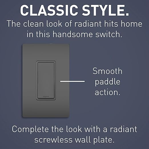 Legrand radiant TM873BKCC10 15 Amp Rocker Wall Switch, 3-Way Decorator Light Switches, Black (1 Count)