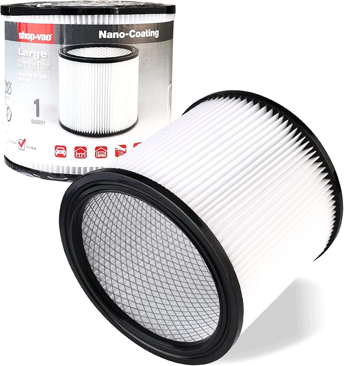 Shop-Vac High Performance 90304/90344 Cartridge Filter, Fits most 4-16 Gallon Shop-Vac Wet/Dry Vacuums, High Efficiency Nanofiber Filtration Paper, PET and Reusable, 1 Pack