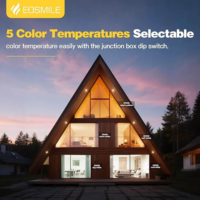 4 Inch 6 Pack Gimbal LED Recessed Lighting, 360°&90°Adjustable Eyeball Directional Wafer Light,Downlight, Dimmable, 12W 1100LM CRI95, White, 2700K 3000K 3500K 4000K 5000K 5CCT, ETL&FCC