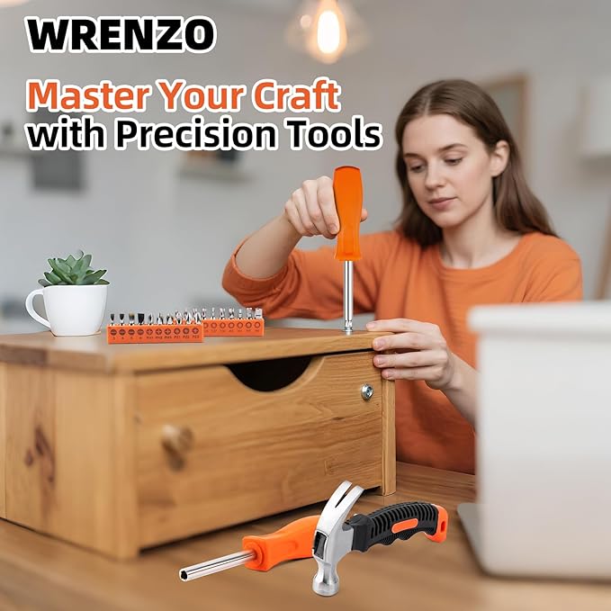 Tool Set, 22 Piece Household Hand Tool Kit, Convenient or Home, Garage, Office and Dorm Use - Essential Tools for the Whole Family, Orange