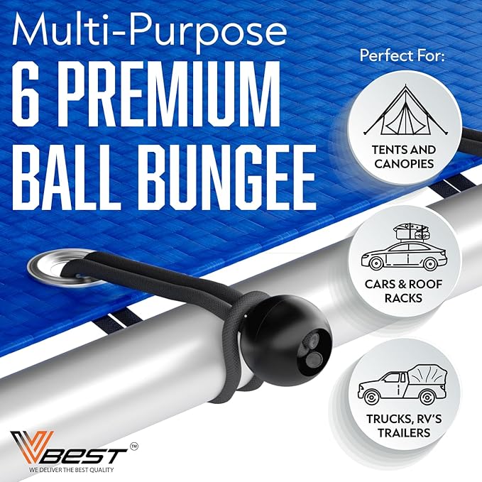 Bungee Cords with Hooks - Heavy Duty Outdoor UV & Weather Resistant 28pc Assortment with 4 Free Tarp Clips, Ball bungees, Canopy Ties & Storage Bag