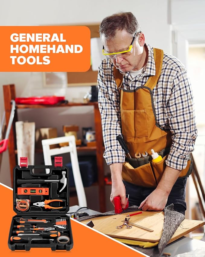 19pcs Household DIY Tool Set, Basic Tools for Home, Office, Dorm, General Hand Kit with Storage Case