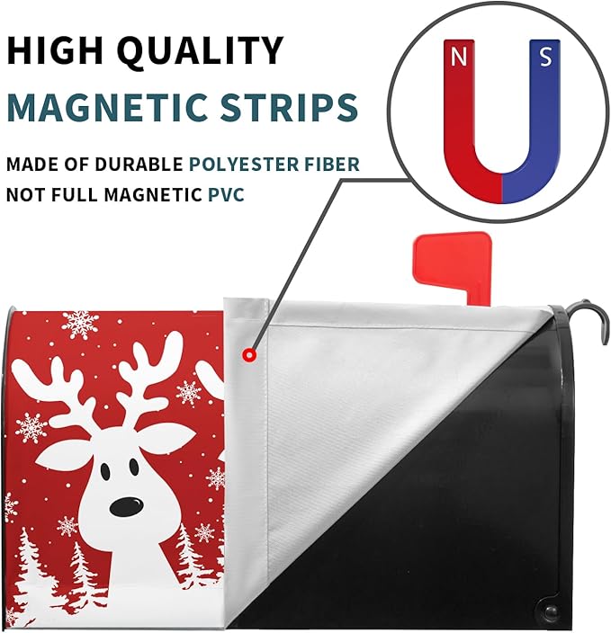 Kawani Merry Christmas Mailbox Cover - Red Deer Snowflake Magnetic Standard Size 25.5x21 Inch Winter Xmas Holiday Decorative Post Letter Box Cover for Garden Yard Decor
