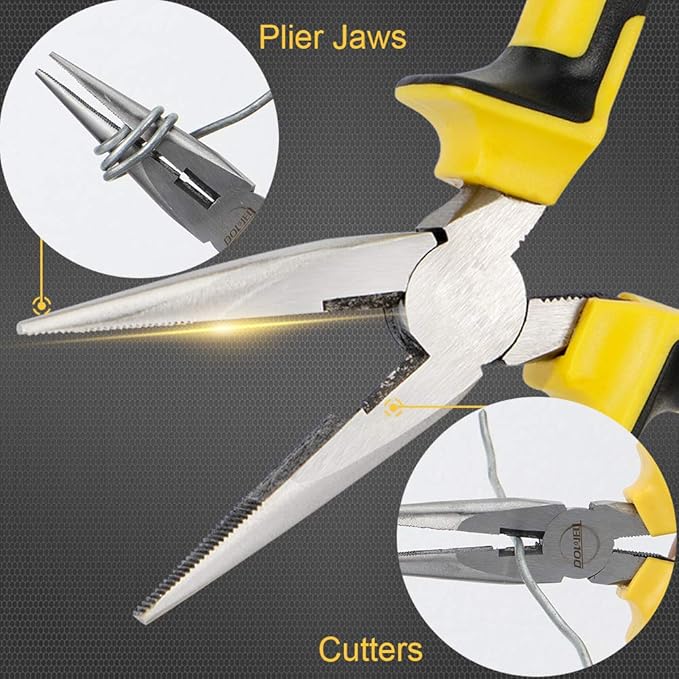 DOWELL Needle Nose Pliers Long Nose Pliers 8 Inch with Wire Cutter for Jewelry Nickel Chromium Steel Construction And Professional Handle