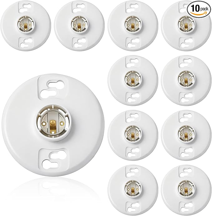 10 Pcs Medium Base E26 Lamp Holder Ceiling Light Sockets White Bulb Socket Incandescent Fluorescent CFL Lamp Holder 660w 250v (Phenolic Resin)
