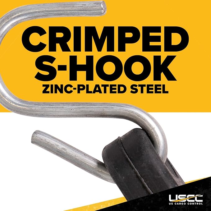US Cargo Control 21 Inch Rubber Bungee Cords with S-Hooks (50 Pack), 32 Inch Stretch, Rubber Tarp Straps with Hooks for Flatbed Tarps, Trailers, Tarp Covers, Motorcycles, Cargo, Canopies, and More