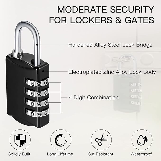 40 Pcs 4 Digit Combination Locks Combination Padlock Luggage Number Locks Outdoor Waterproof Resettable Padlock for Door Traveling School Gym Locker Suitcases Employee Hasp Storage