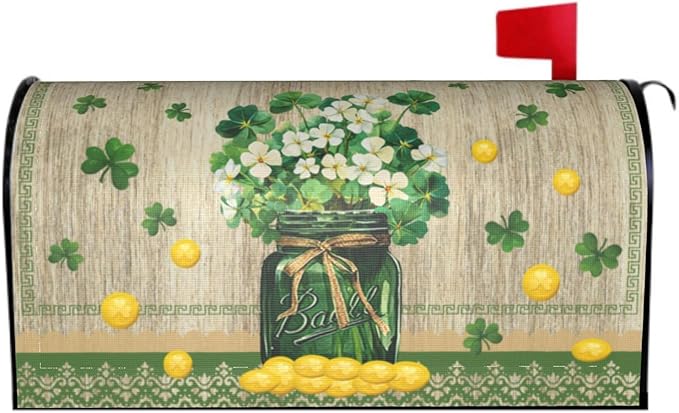 Kawani St Patrick's Day Mailbox Cover - Magnetic Lucky Clover Green Shamrock Post Box Cover Wraps - Standard Size 21 x 18 Inch