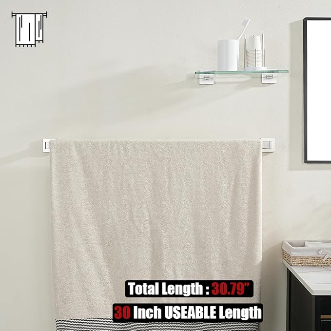 JQK Brushed Towel Bar, Rounded Edges 32.36 Inch Towel Rack, 304 Stainless Steel Bathroom Wall Mount, Useable Length 30 Inch, TB250L30-BN